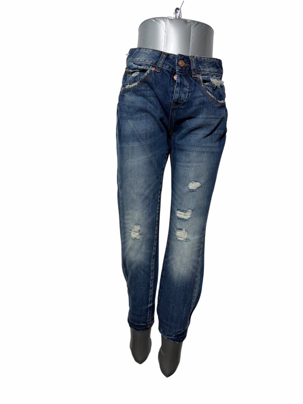Zara Heritage Denim Ripped Distressed Straight Jeans Size 4 Medium Wash